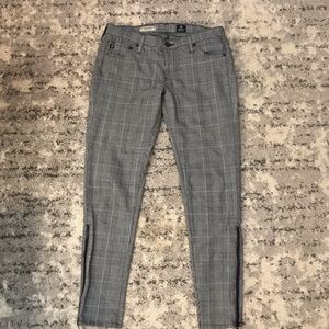 AG Plaid Gray Ankle Zipper Skinny Legging Pants